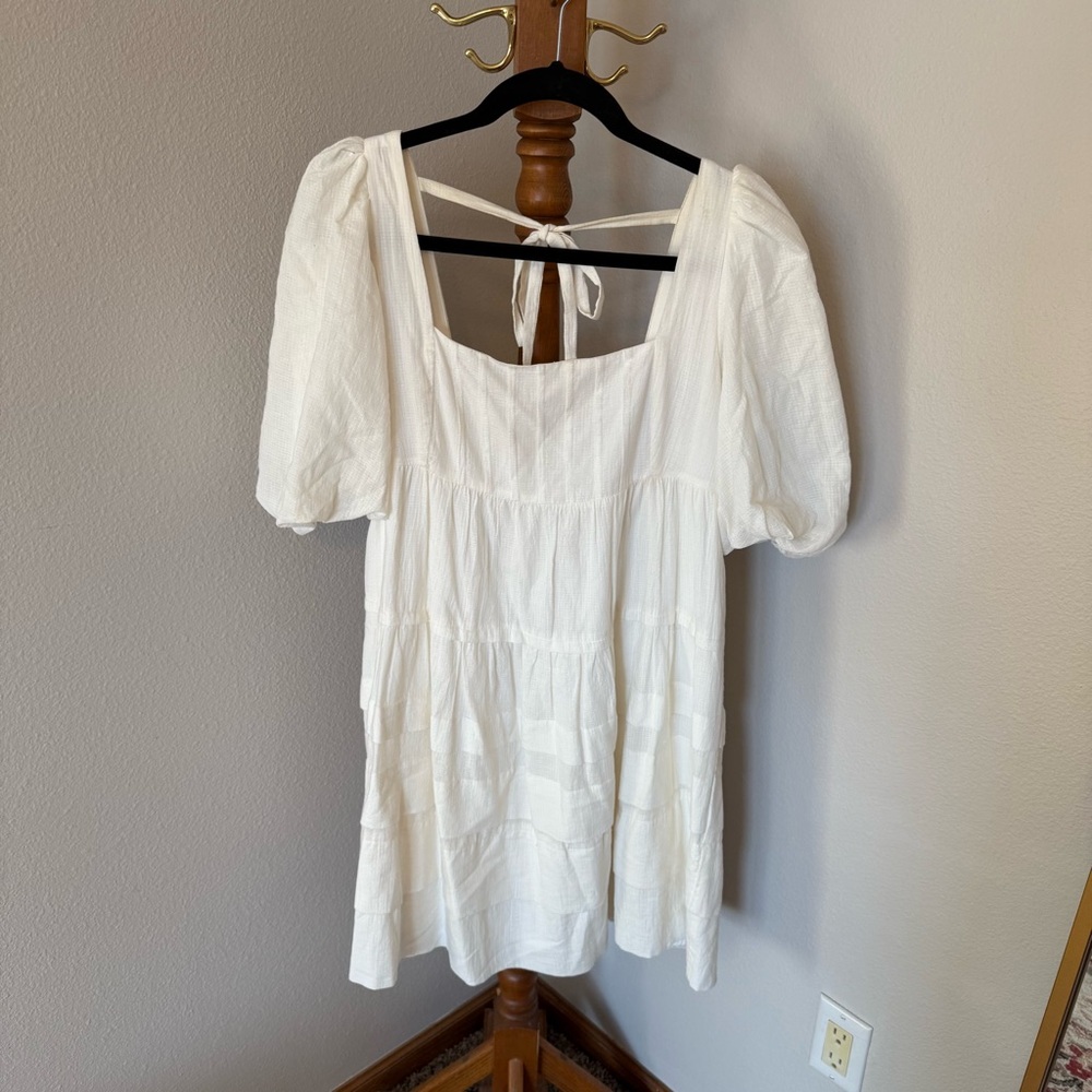 Anthro White Puff Sleeve Dress